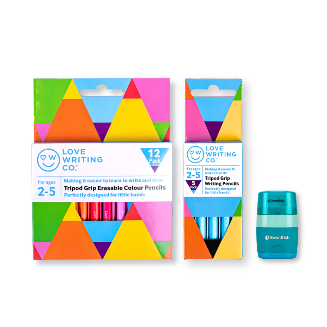 Tripod Writing Grip & Erasable Colouring Pencils Bundle | Ages 3-5