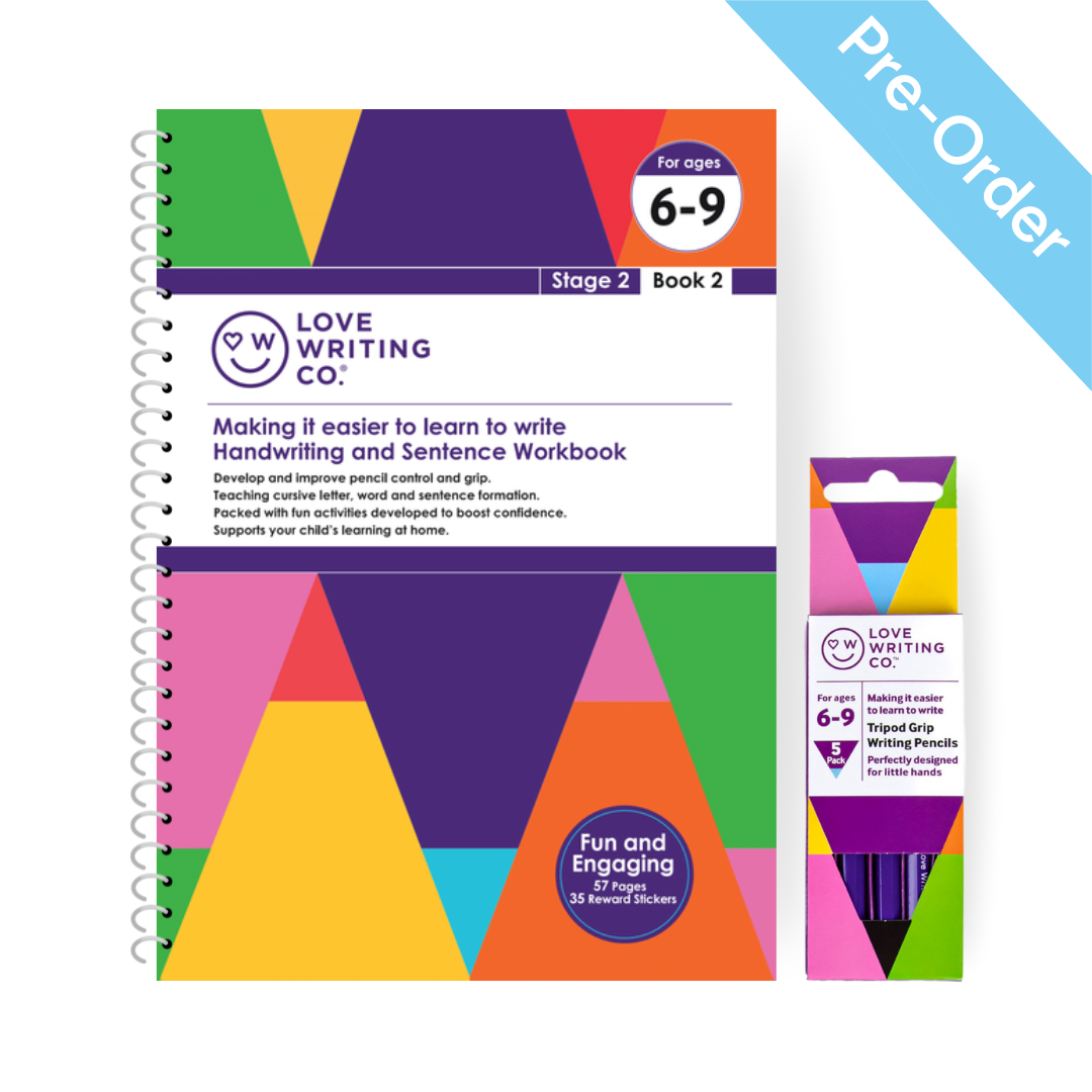 NEW! Next Cursive Steps Bundle 6-9 Stage 2 Book 2 & Pack of 5 Tripod Grip Pencils: Ages 6-9