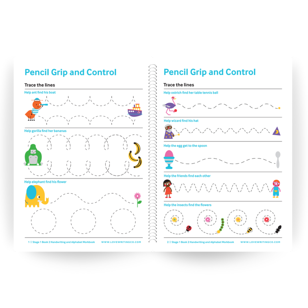Handwriting & Alphabet Practice Book 2 & Tripod Grip Pencils Set - Age 3-5