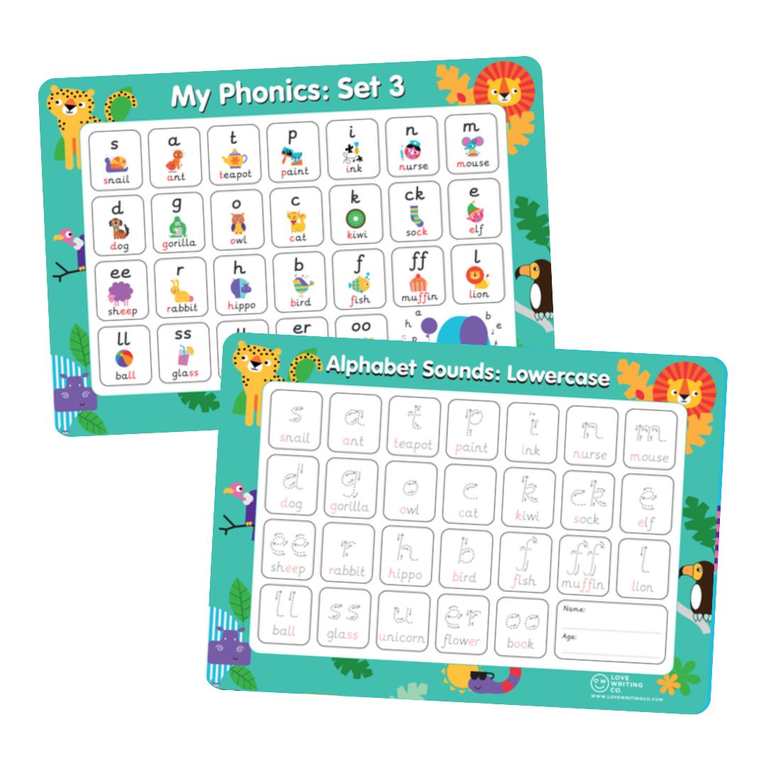 Phonics Learning -6 Phonics Mats: Trace & Wipe clean Learning Mats A3 Double sided