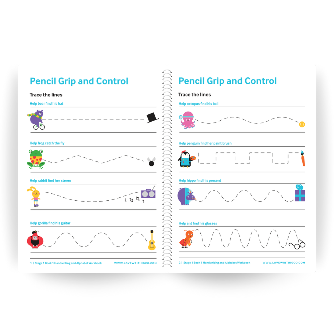 Handwriting and Alphabet Practice Book 1 and Tripod Grip Pencil Set-Age 3-5