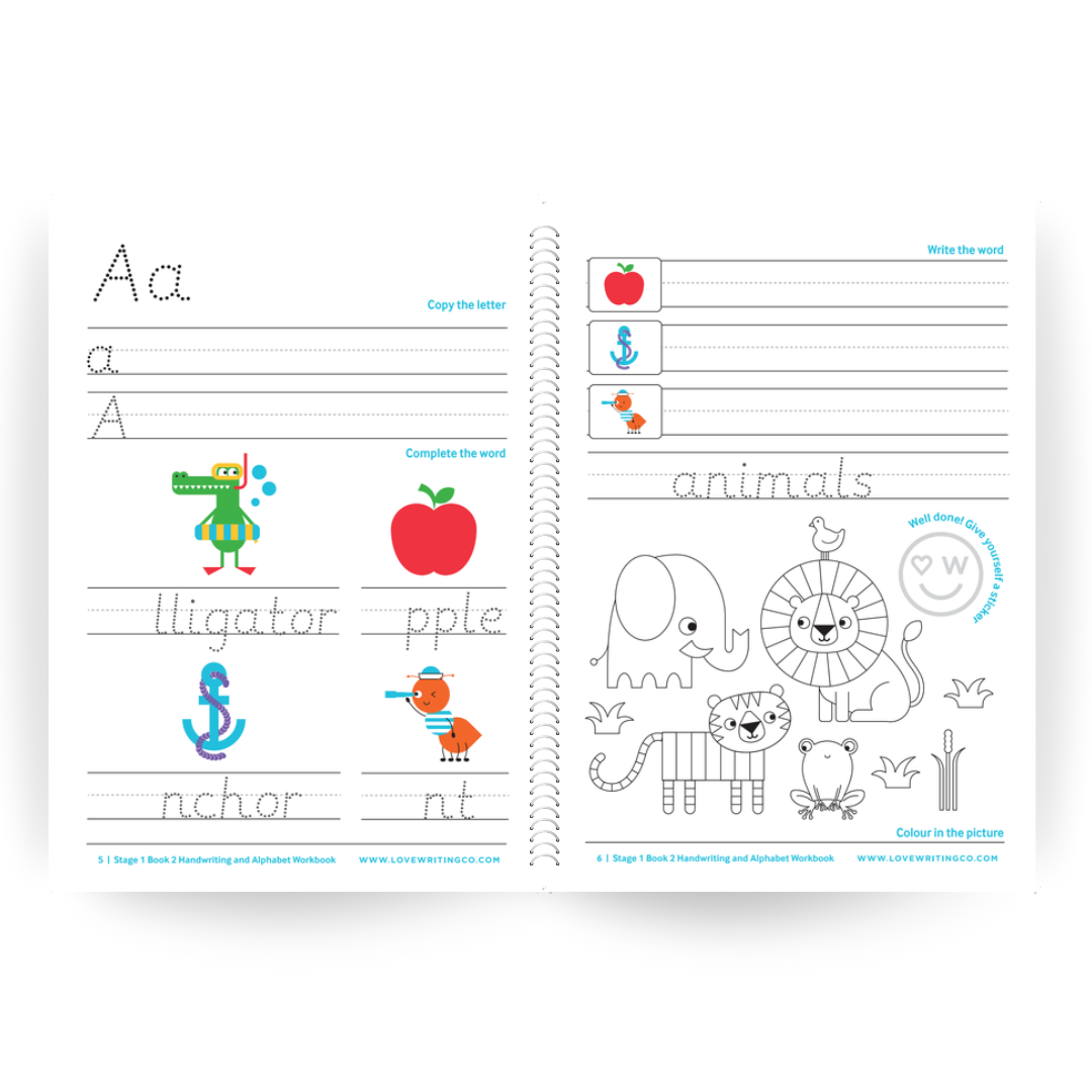 Handwriting & Alphabet Practice Book 2 & Tripod Grip Pencils Set - Age 3-5
