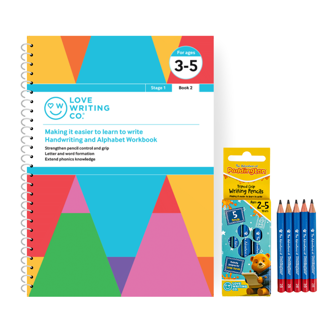 Handwriting & Alphabet Practice Book 2 & Tripod Grip Pencils Set - Age 3-5