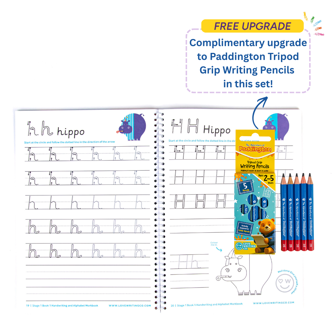 Handwriting and Alphabet Practice Book 1 and Tripod Grip Pencil Set-Age 3-5
