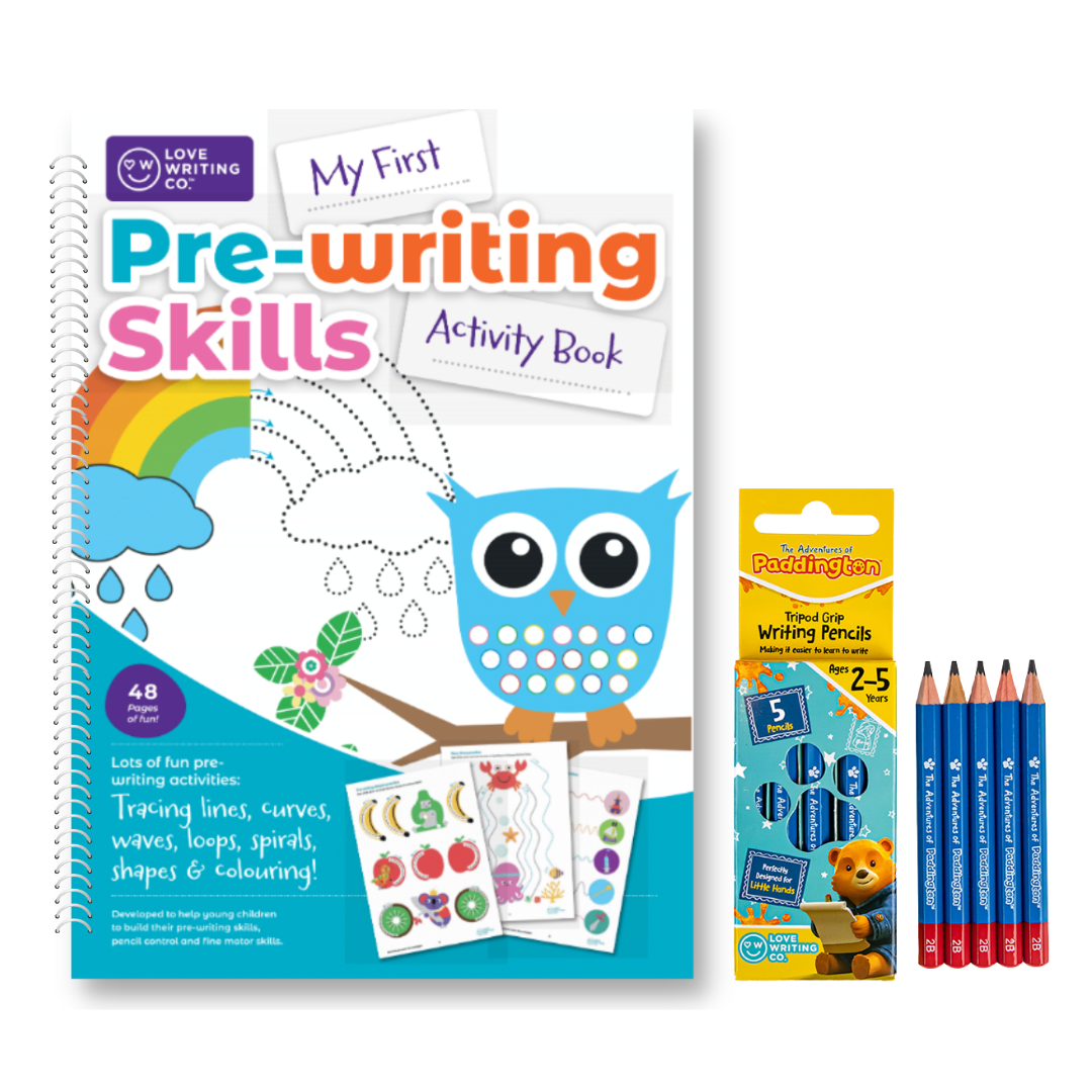Pre-Writing Skills Activity Workbook & Tripod Grip Pencils Bundle: Ages 2 Plus
