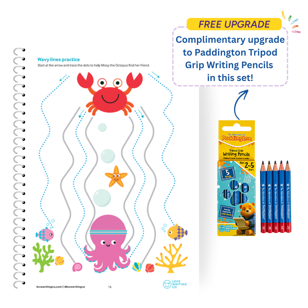 Pre-Writing Skills Activity Workbook & Tripod Grip Pencils Bundle: Ages 2 Plus