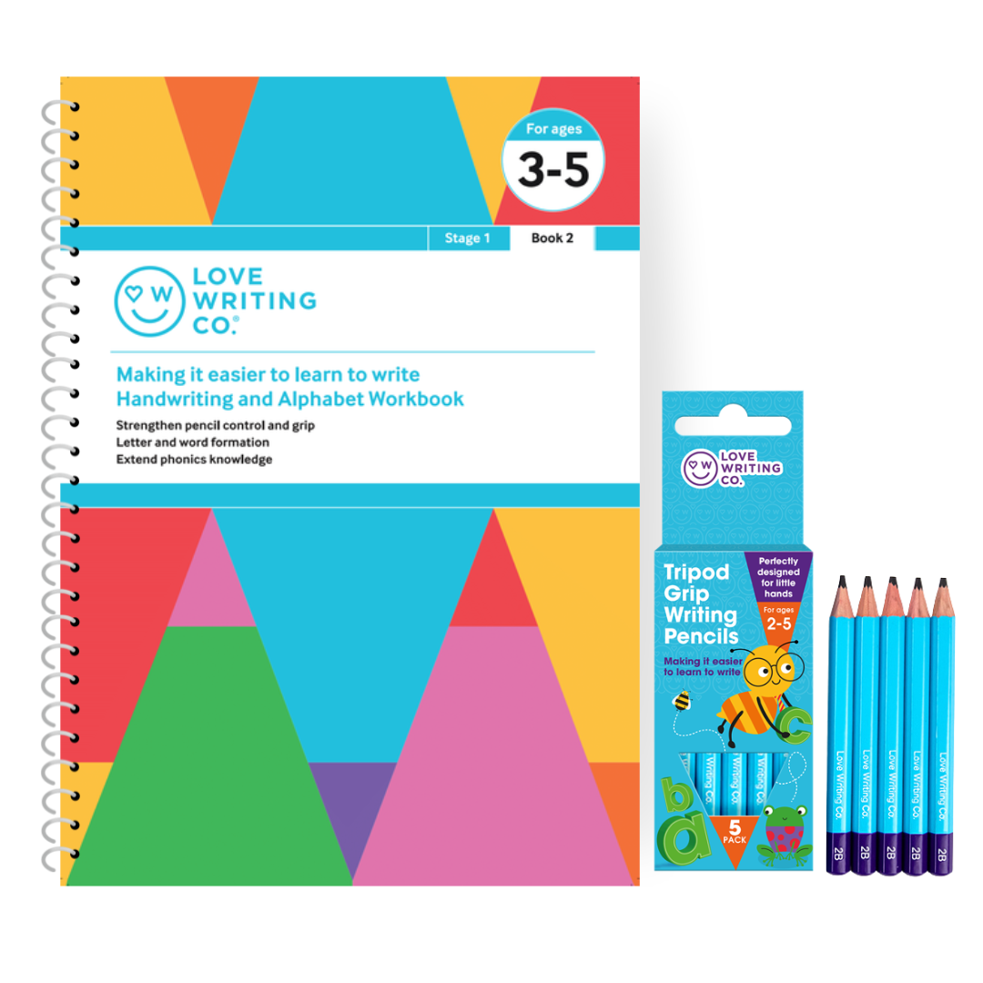 Handwriting & Alphabet Practice Book 2 & Tripod Grip Pencils Set - Age 3-5