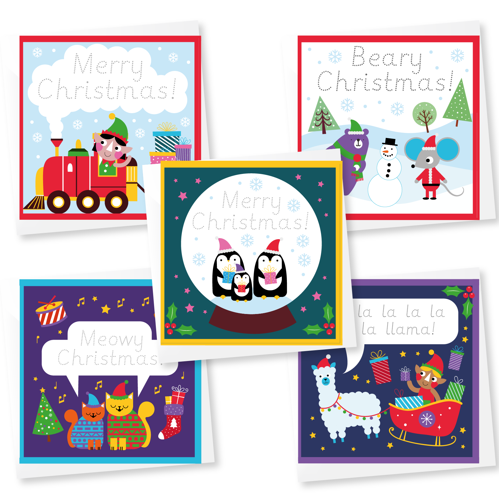 Traceable Christmas Handwriting Practice Cards for Kids-10 Pack - Trace, Colour & Draw