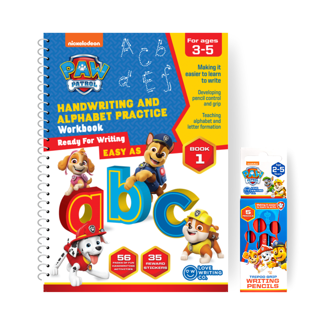 PAW PATROL Learn To Write The Alphabet Book & Pencil Beginners Set | Ages 3-5
