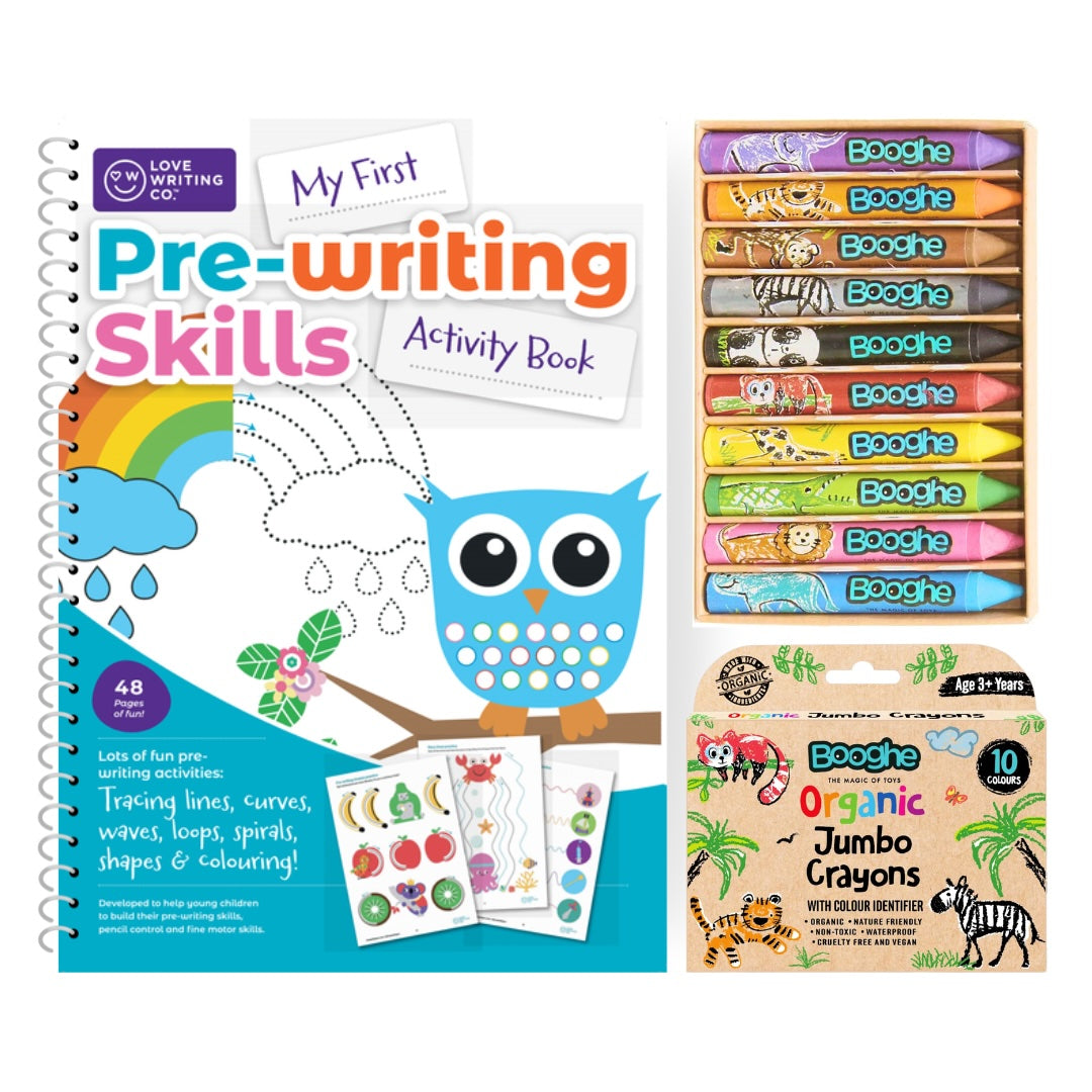 Pre-Writing Skills Bumper Starter Pack For Children Age 2+ Book, Pencil and Crayon Set