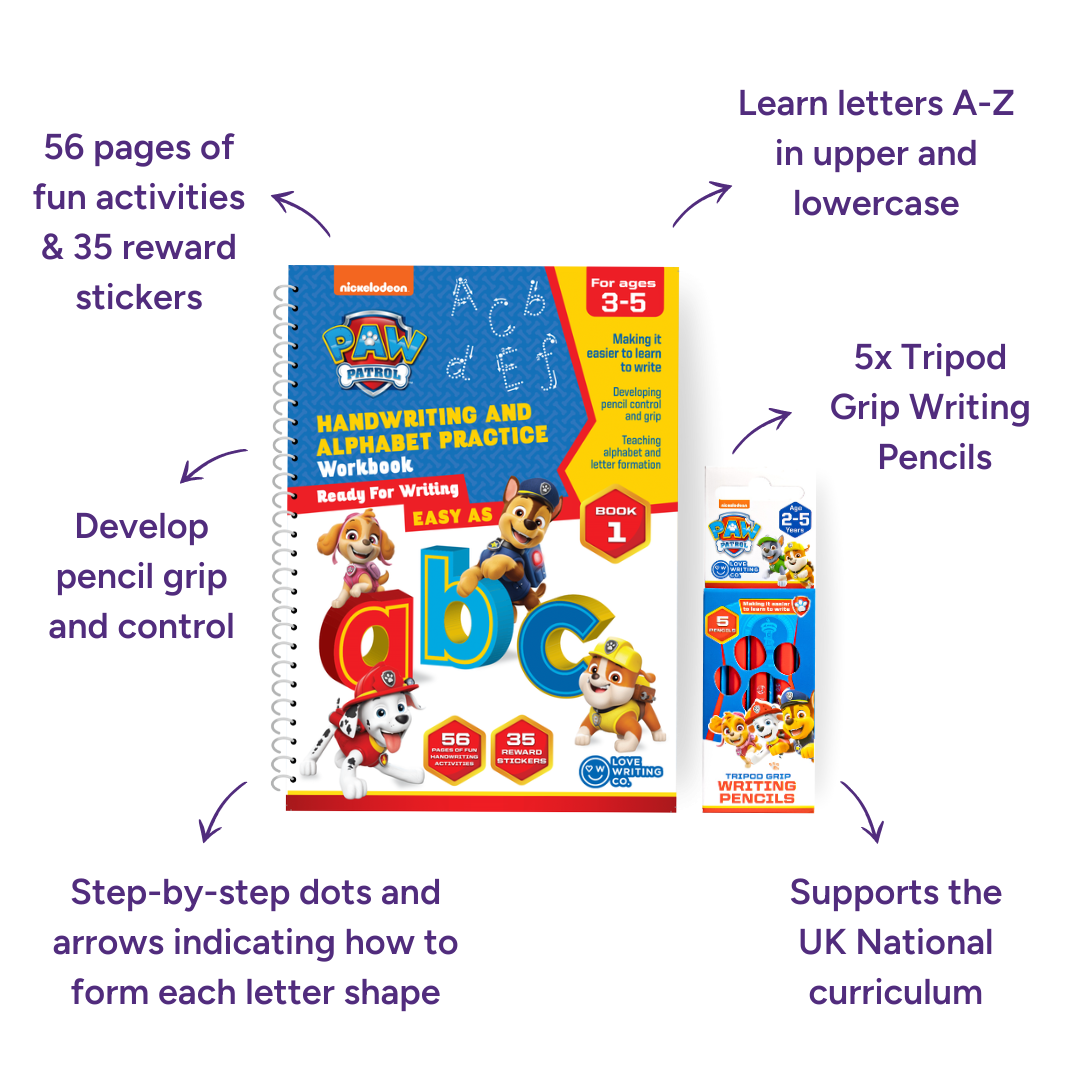 PAW PATROL Learn To Write The Alphabet Book & Pencil Beginners Set | Ages 3-5