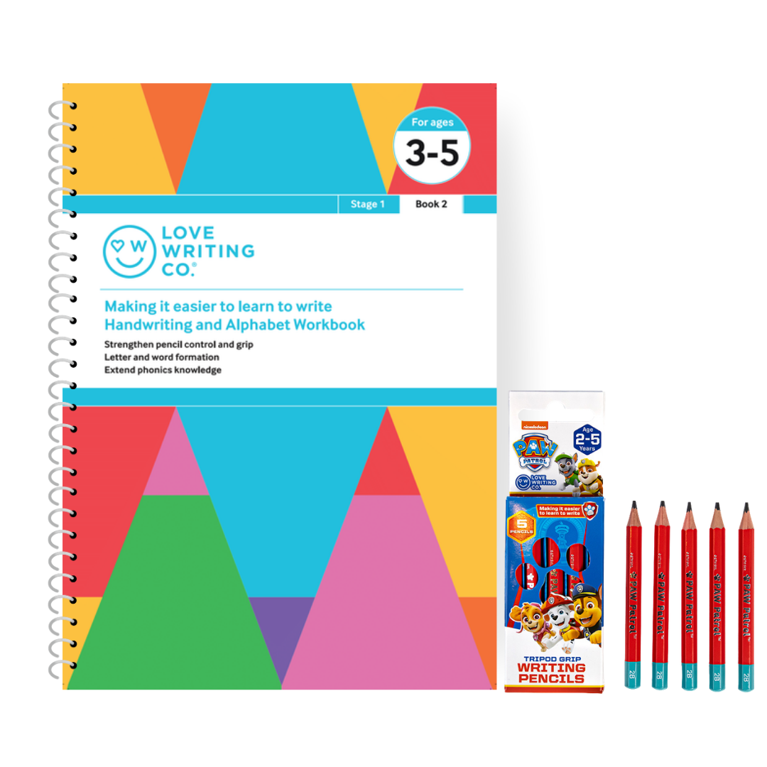 Handwriting & Alphabet Practice Book 2 & Tripod Grip Pencils Set - Age 3-5