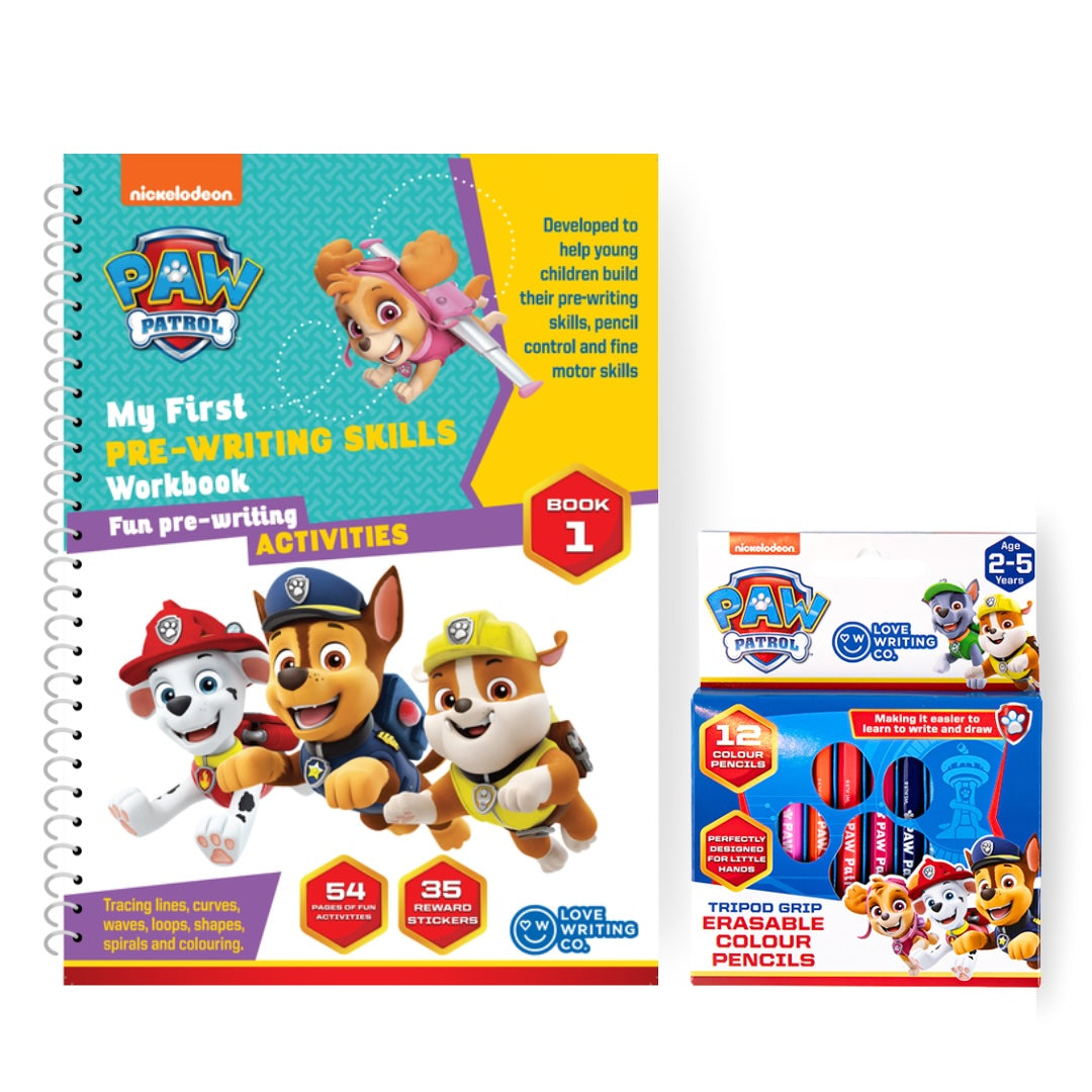 My First PAW PATROL Pre-Writing Skills Book & 12 Colour Pencils Set | First Writing Steps Ages 2+