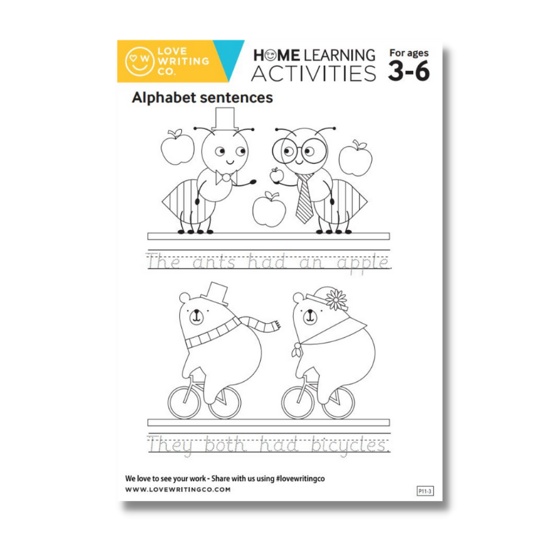 Traceable alphabet sentences with colouring activities