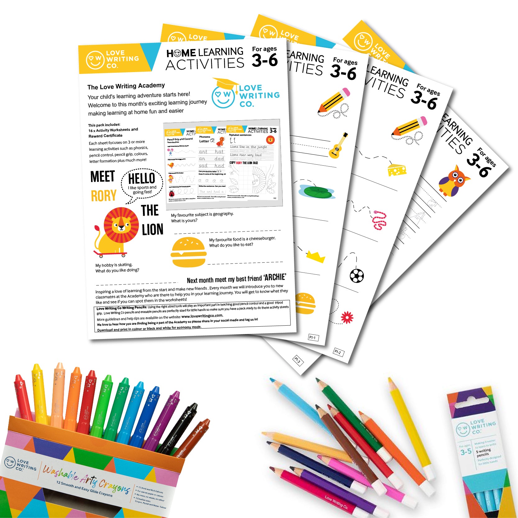 Learn To Write Pack – Love Writing Co. Complete Learning To Write Multipack  – Age 3-5 Years includes Kids Writing Pencils, Kids Erasable Colour Pencils,  2 x Handwriting Practice Workbooks and Eraser