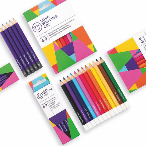 Writing pencils for children age 6-9 years - ergonomic design to fit children’s hands to help practice pencil control, tripod grip and improve writing - make writing easy and fun.