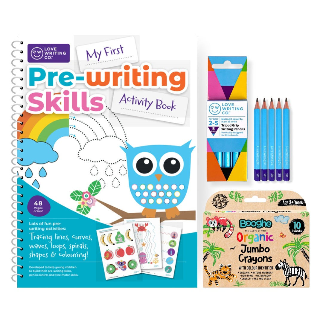 Pre-Writing Skills Bumper Starter Pack For Children Age 2+ Book, Pencil and Crayon Set