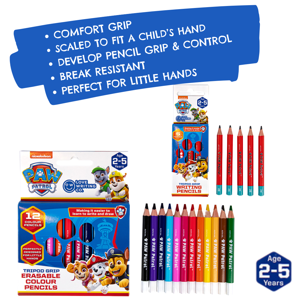 PAW PATROL Erasable Tripod Grip Colour Pencils Pack of 12 Ages 2-5