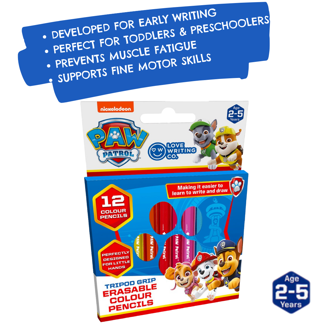 PAW PATROL Erasable Tripod Grip Colour Pencils Pack of 12 Ages 2-5