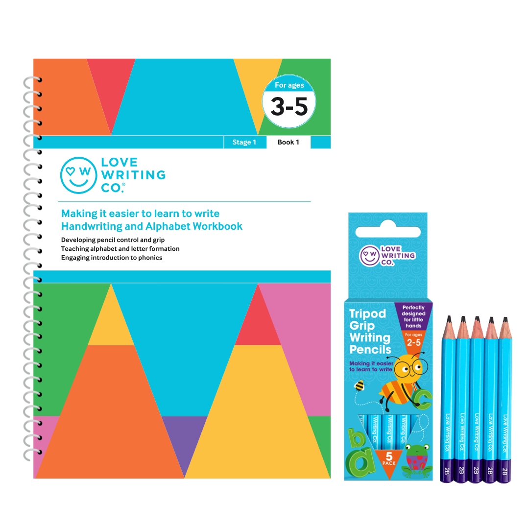 Handwriting and Alphabet Practice Book 1 and Tripod Grip Pencil Set-Age 3-5
