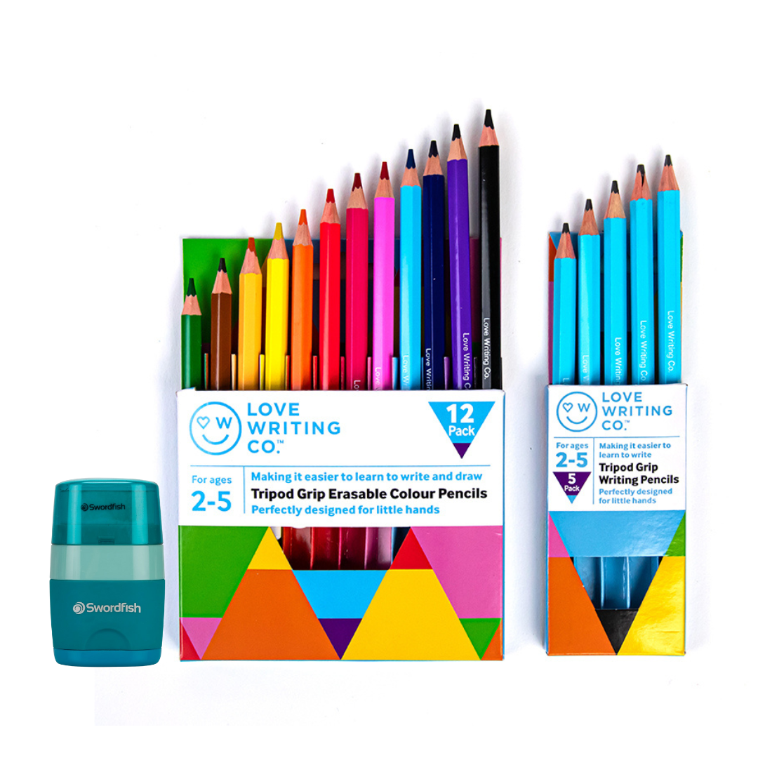 Tripod Writing Grip & Erasable Colouring Pencils Bundle | Ages 3-5