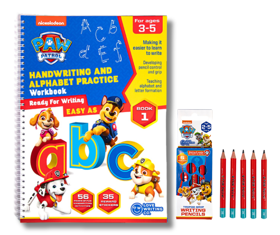 Beginners PAW PATROL Learn To Write The Alphabet Book & Pencils Set | Ages 3-5