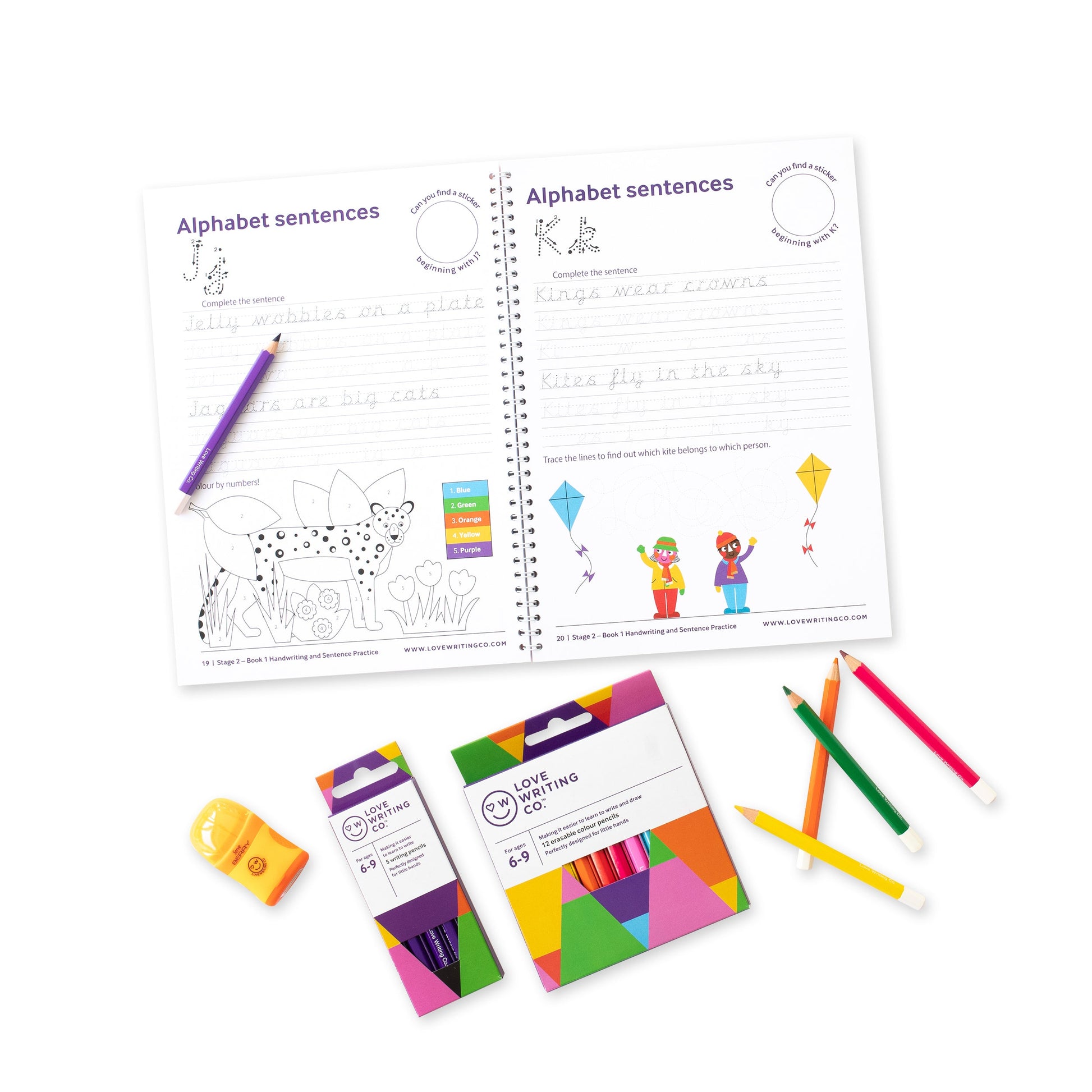 Activity pack with stickers pencils rubber eraser sharpener duo learn to write with correct tripod grip handwriting practice