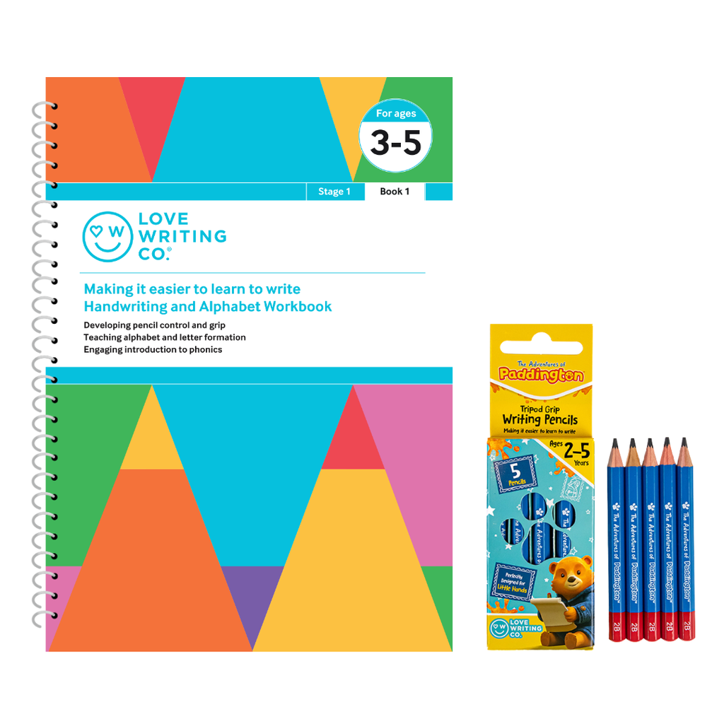 Handwriting and Alphabet Practice Book 1 and Tripod Grip Pencil Set-Age 3-5