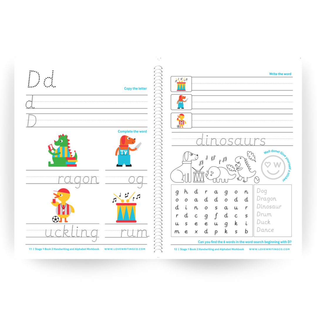 Handwriting & Alphabet Practice Book 2 & Tripod Grip Pencils Set - Age 3-5