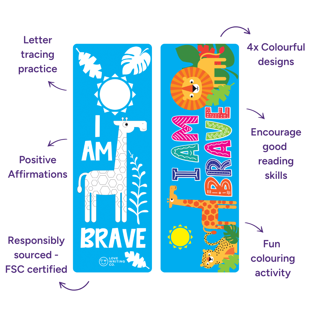 Kids' Positive Affirmation Bookmarks | Tracing & Colouring - Pack of 4