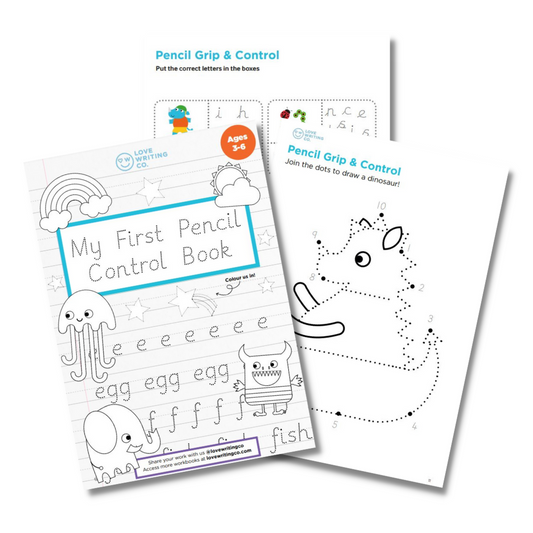 Learn To Write Pack – Love Writing Co. Complete Learning To Write Multipack  – Age 3-5 Years includes Kids Writing Pencils, Kids Erasable Colour Pencils,  2 x Handwriting Practice Workbooks and Eraser
