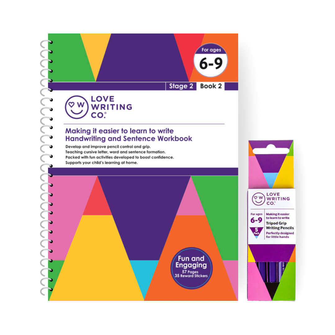 NEW! Next Cursive Steps Bundle 6-9 Stage 2 Book 2 & Pack of 5 Tripod Grip Pencils: Ages 6-9