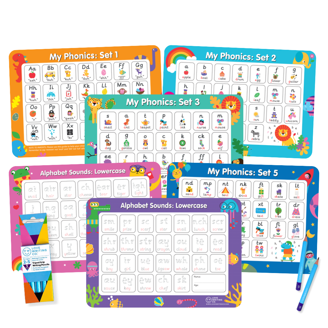 Phonics Learning-6 A3 Phonics & Alphabet Mats: Sounds & Tracing