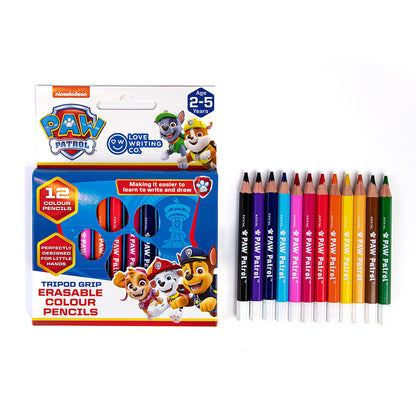 PAW PATROL Erasable Tripod Grip Colour Pencils Pack of 12 Ages 2-5
