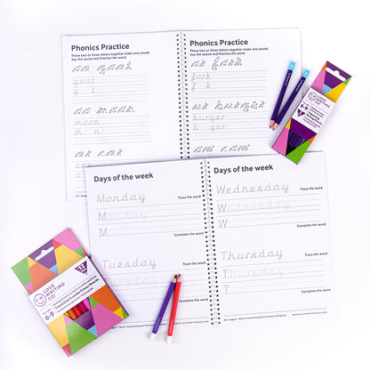 Cursive Handwriting Practice Workbook & Tripod Grip Pencil Writing Set: Age 6-9