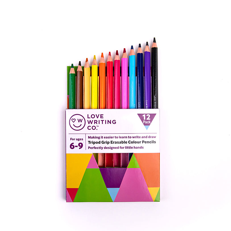Ages 6-9 Tripod Grip Erasable Pencils x12 | Colouring Fun | Love Writing Co.