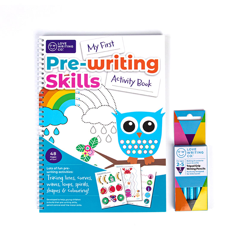 Pre-Writing Skills Activity Workbook & Tripod Grip Pencils Bundle: Ages 2 Plus