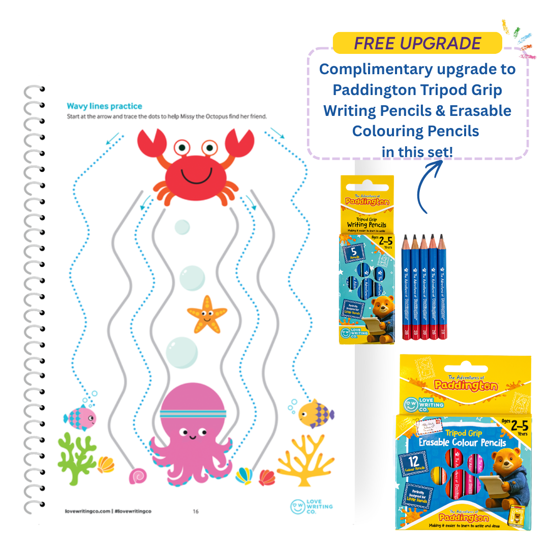 My First Pre-Writing Skills Starter Pack Age 2+: Book, Pencils and Colouring Pencils Set