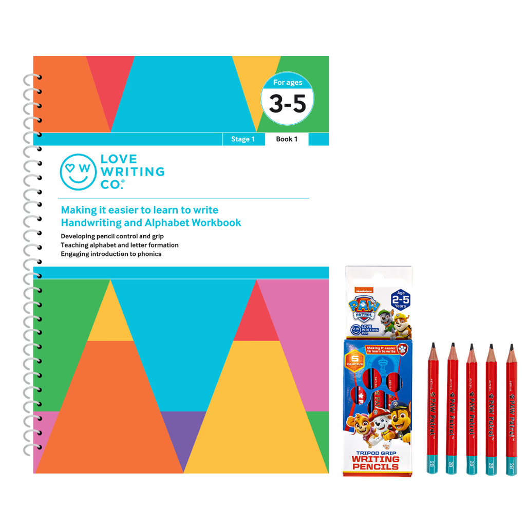 Handwriting and Alphabet Practice Book 1 and Tripod Grip Pencil Set-Age 3-5