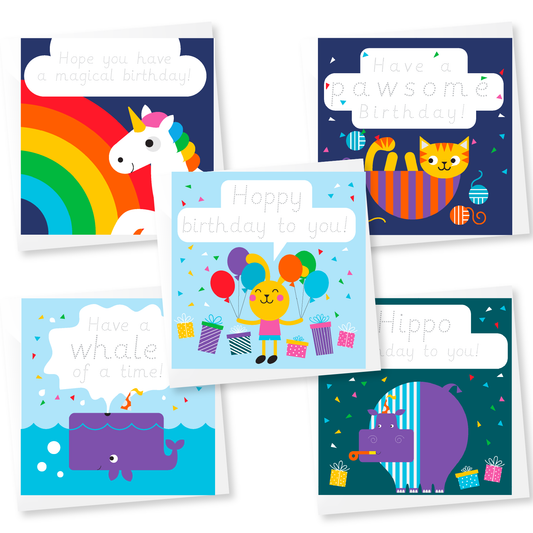 Kids' Fun Birthday Cards x10 | Trace and Draw