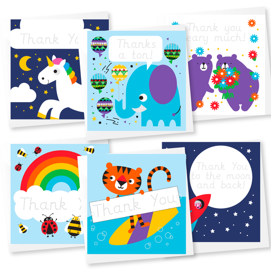 'Thank You' Fun Traceable Greeting Cards For Kids: Multi-Pack of 10