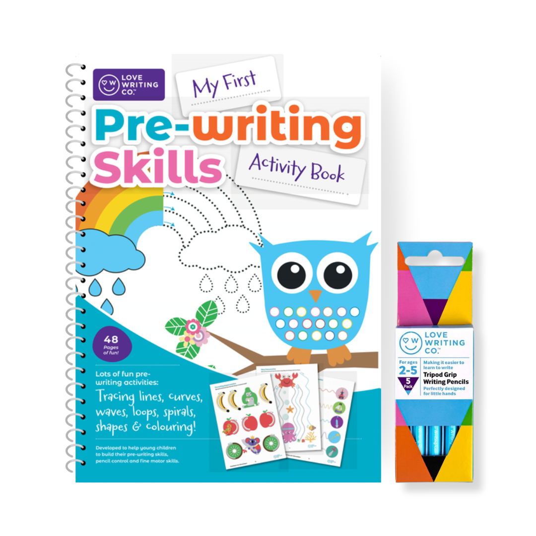 Pre-Writing Skills Activity Workbook & Tripod Grip Pencils Bundle: Ages 2 Plus