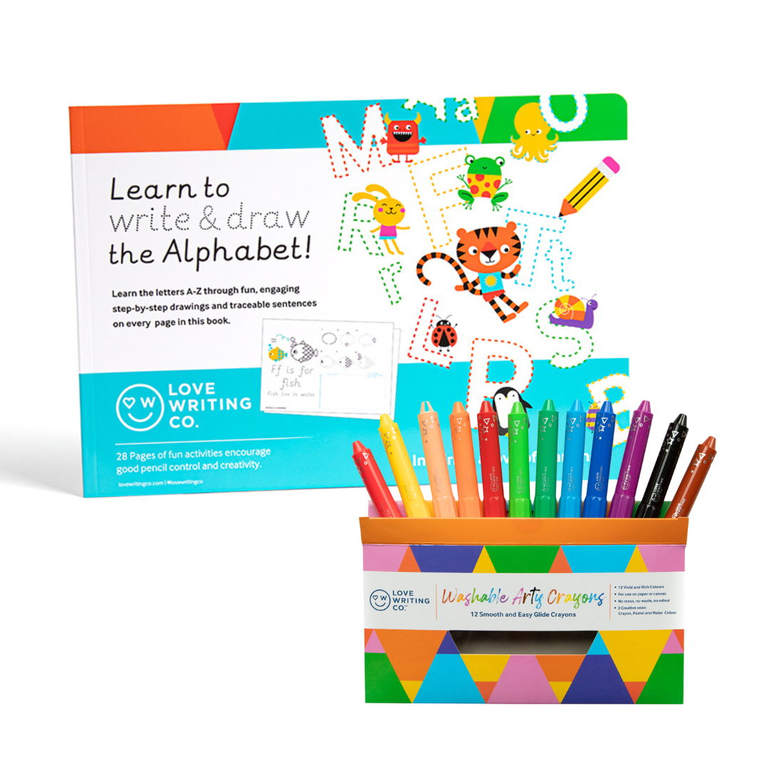 Alphabet & Drawing Activity Book Gift Bundle with 3-in-1 Washable Crayons