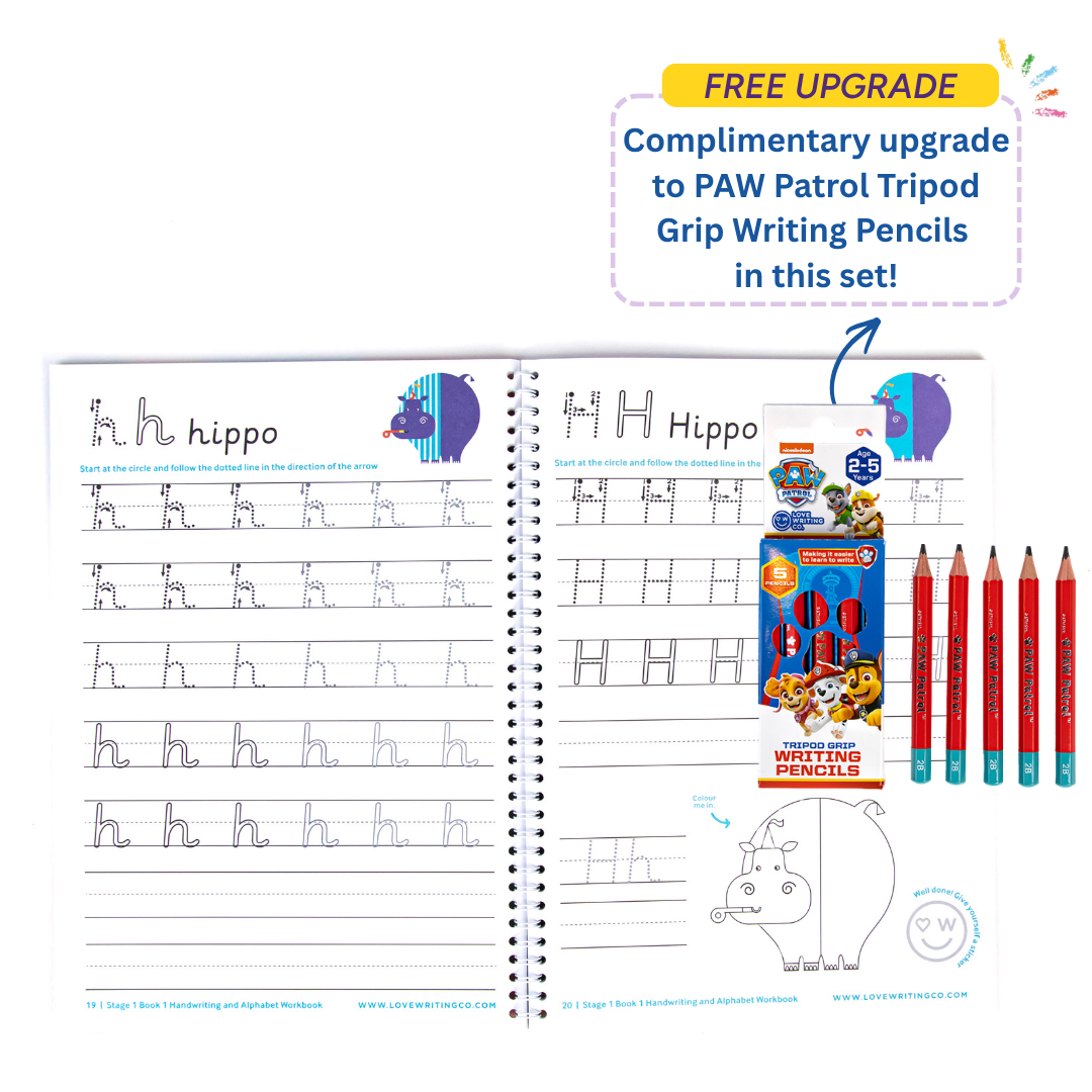 Handwriting and Alphabet Practice Book 1 and Tripod Grip Pencil Set-Age 3-5