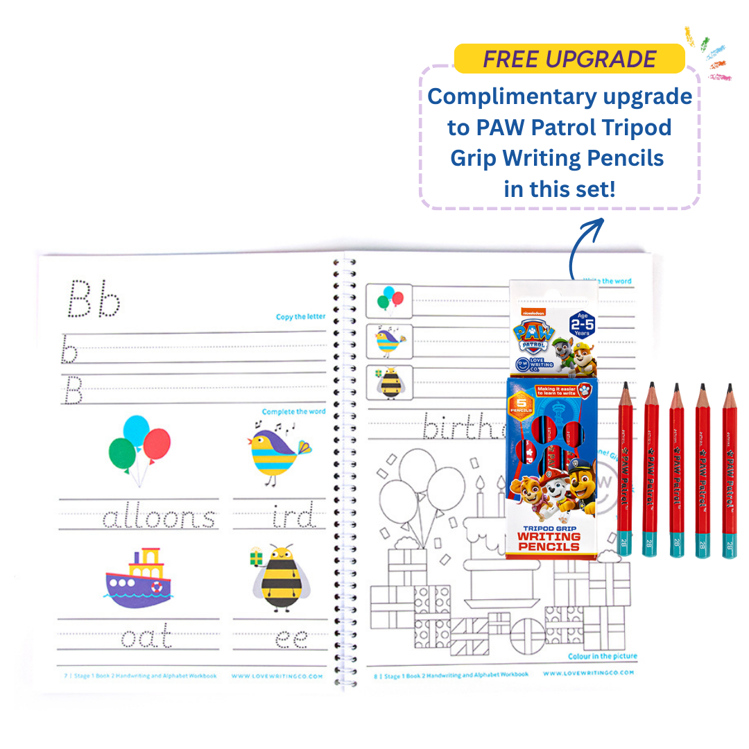 Handwriting & Alphabet Practice Book 2 & Tripod Grip Pencils Set - Age 3-5