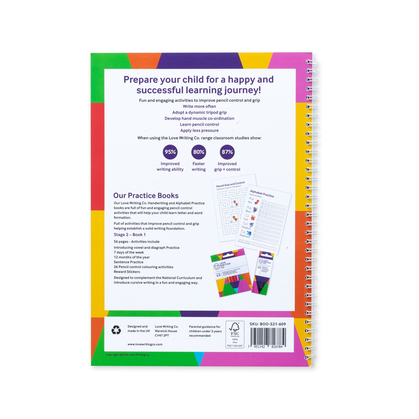 Back of Love Writing Co. Activity workbook handwriting practice learn to write ages 6-9 activity ideas and exercises with stickers