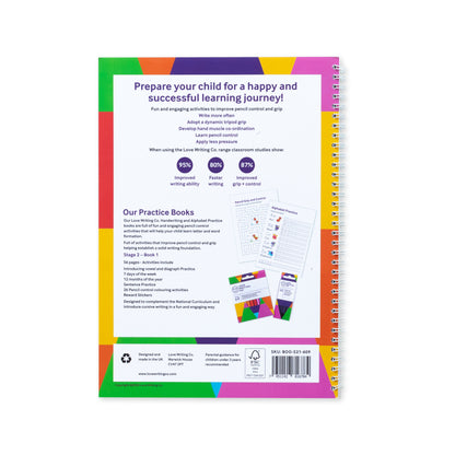Back of Love Writing Co. Activity workbook handwriting practice learn to write ages 6-9 activity ideas and exercises with stickers