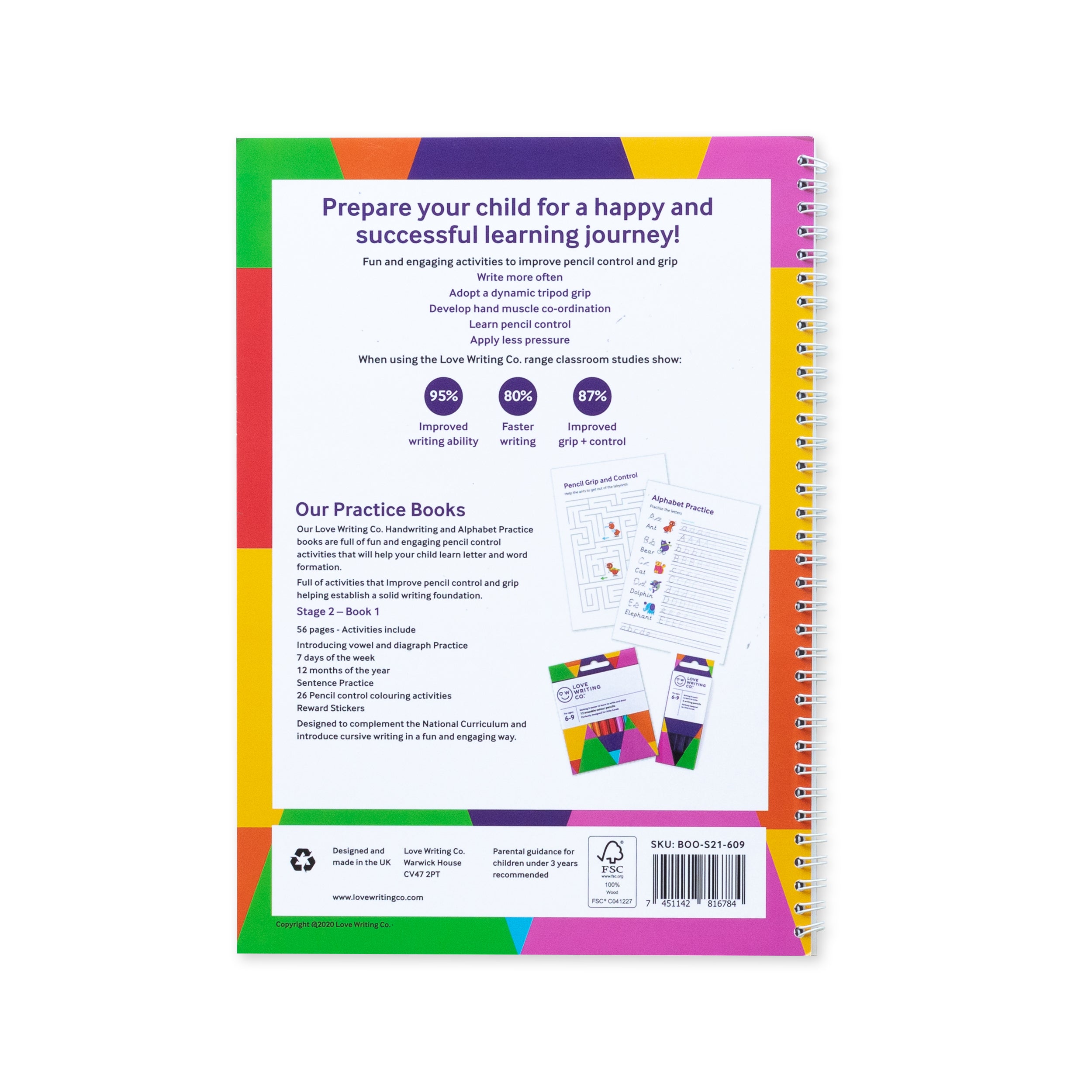 Back of Love Writing Co. Activity workbook handwriting practice learn to write ages 6-9 activity ideas and exercises with stickers