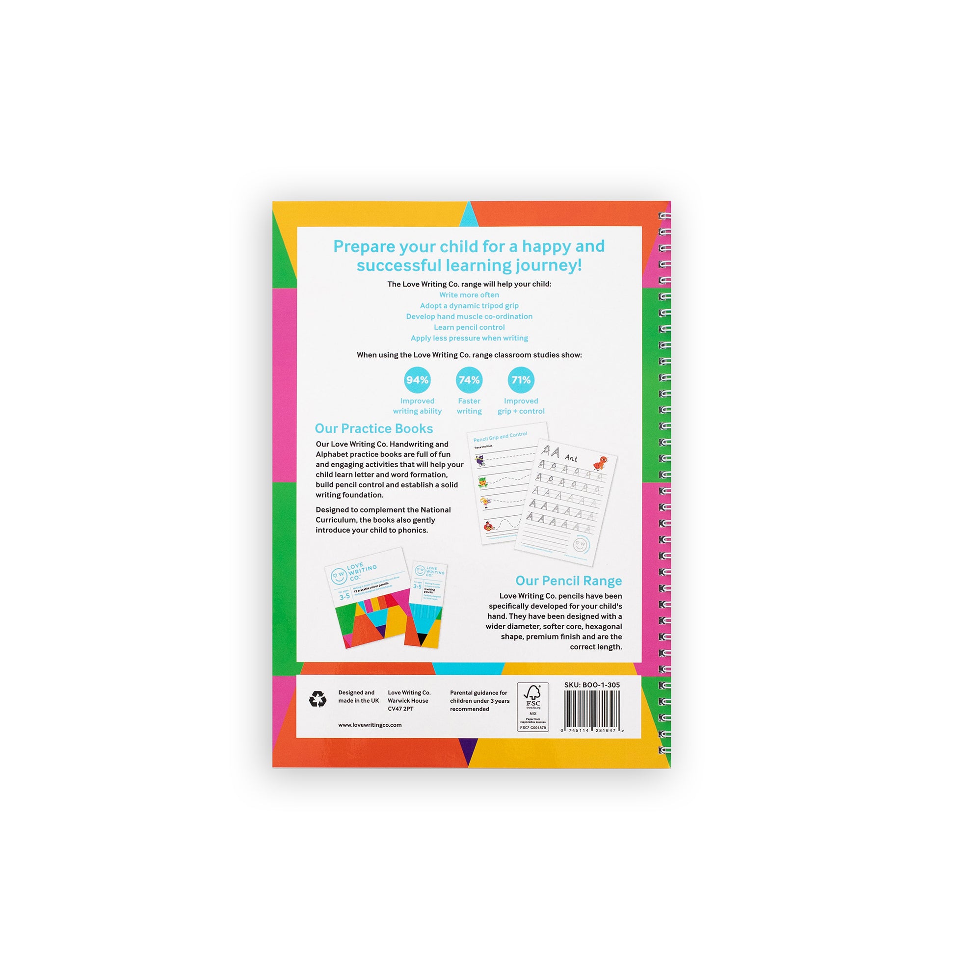 Back view of practise book with colours and writing kids stationery online