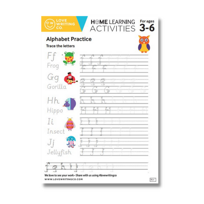 Alphabet tracing practice to name animals